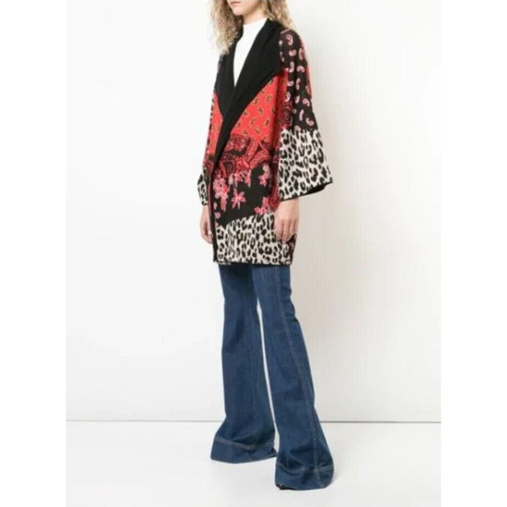 Alice + Olivia Cardigan Hester S RED BLACK Paisley Cheetah Patchwork Oversized